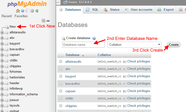 Create a Database With phpMyAdmin
