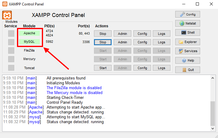 XAMPP Control Panel